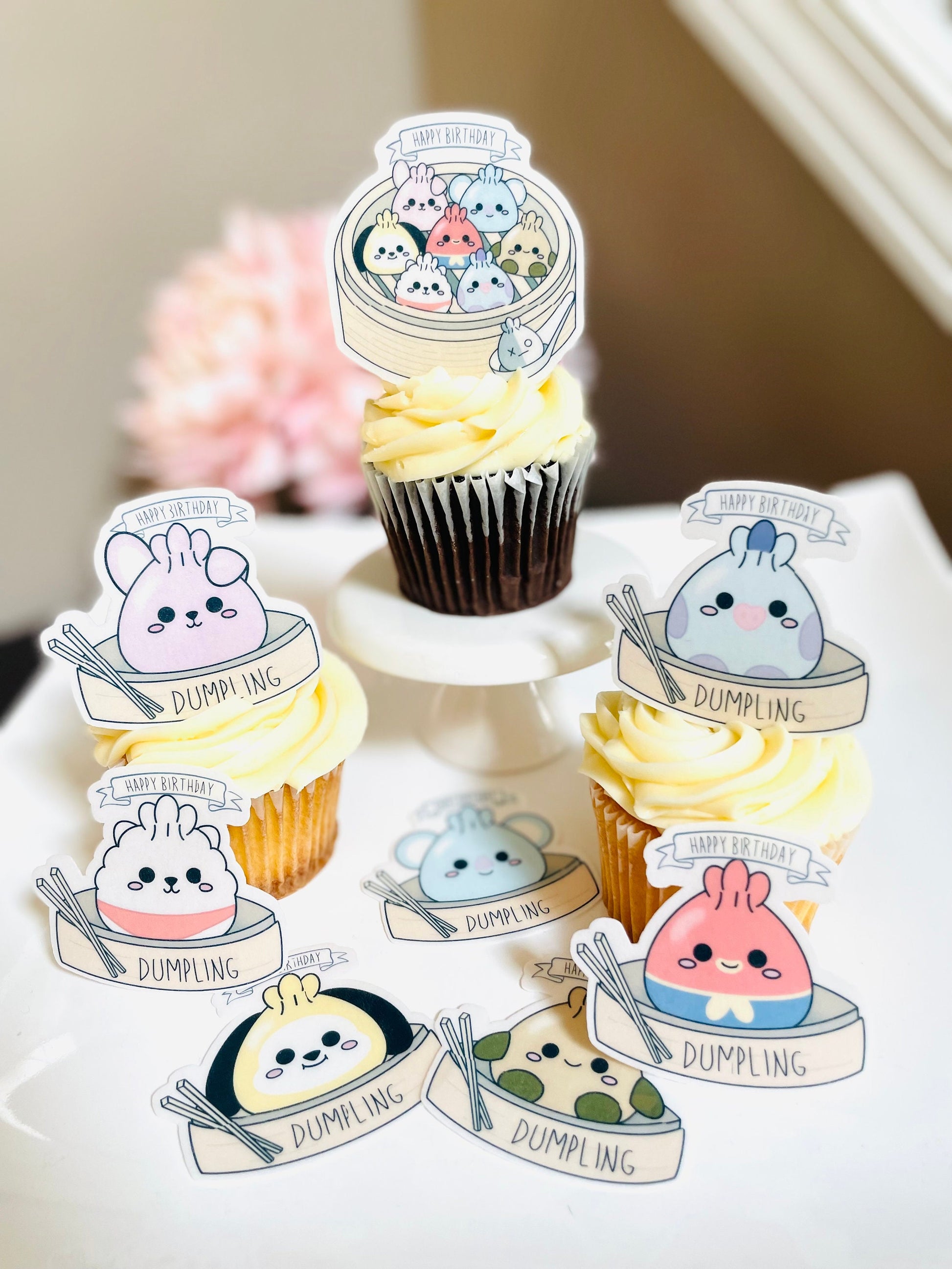 BT21 Happy Birthday Cake Cupcake Topper - Edible BT21 pre-cut Heavy Wa ...