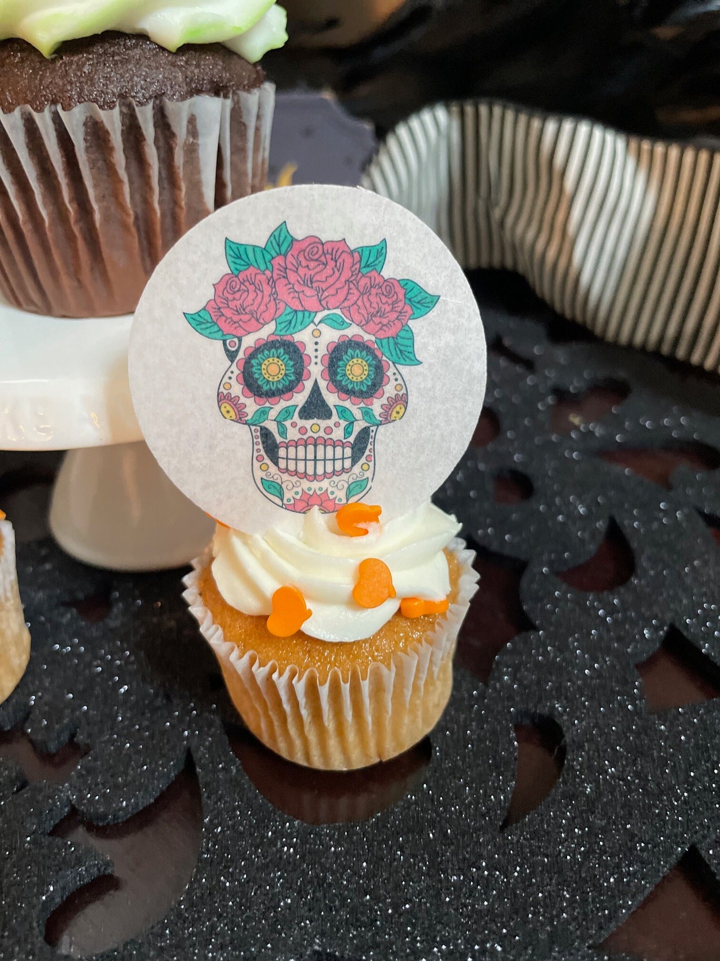 Edible Colorful Halloween Sugar Skull Cupcake Cake Drink Topper Wafer Paper Cake decoration