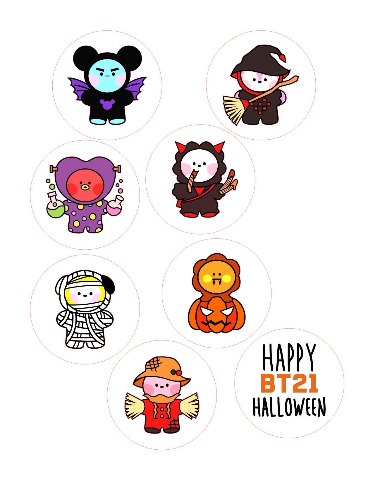 BTS BT21 Halloween toppers for parties cakes cupcakes drink toppers wafer paper and icing sheet