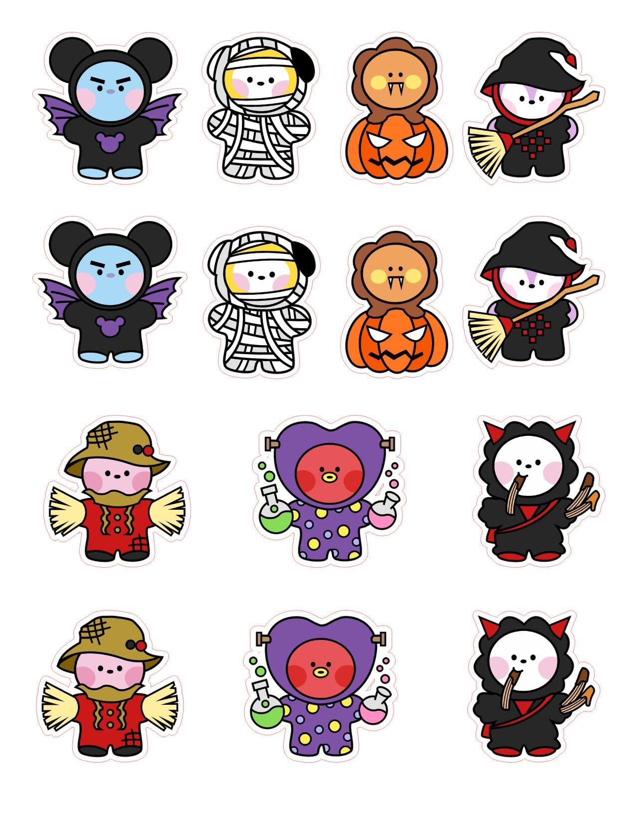 BTS BT21 Halloween toppers for parties cakes cupcakes drink toppers wafer paper and icing sheet