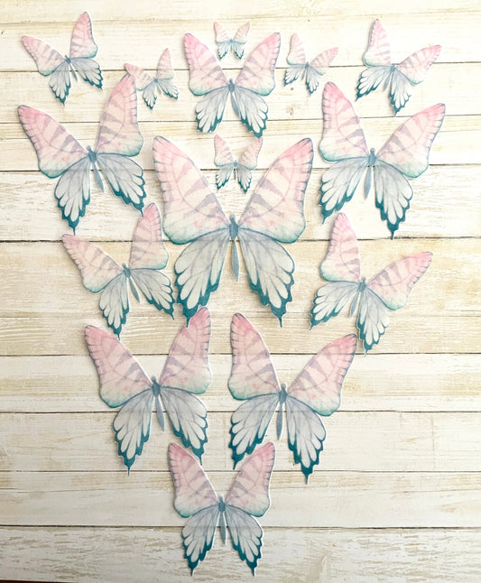 Pink Blue gradient Edible Pre-Cut 3D Wafer Paper Butterflies - Multi-Sized Edible Butterflies