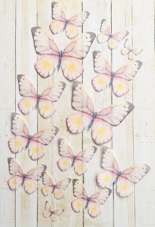 Retro Pink/Yellow Edible Pre-Cut 3D Wafer Paper Butterflies - Multi-Sized Edible Butterflies