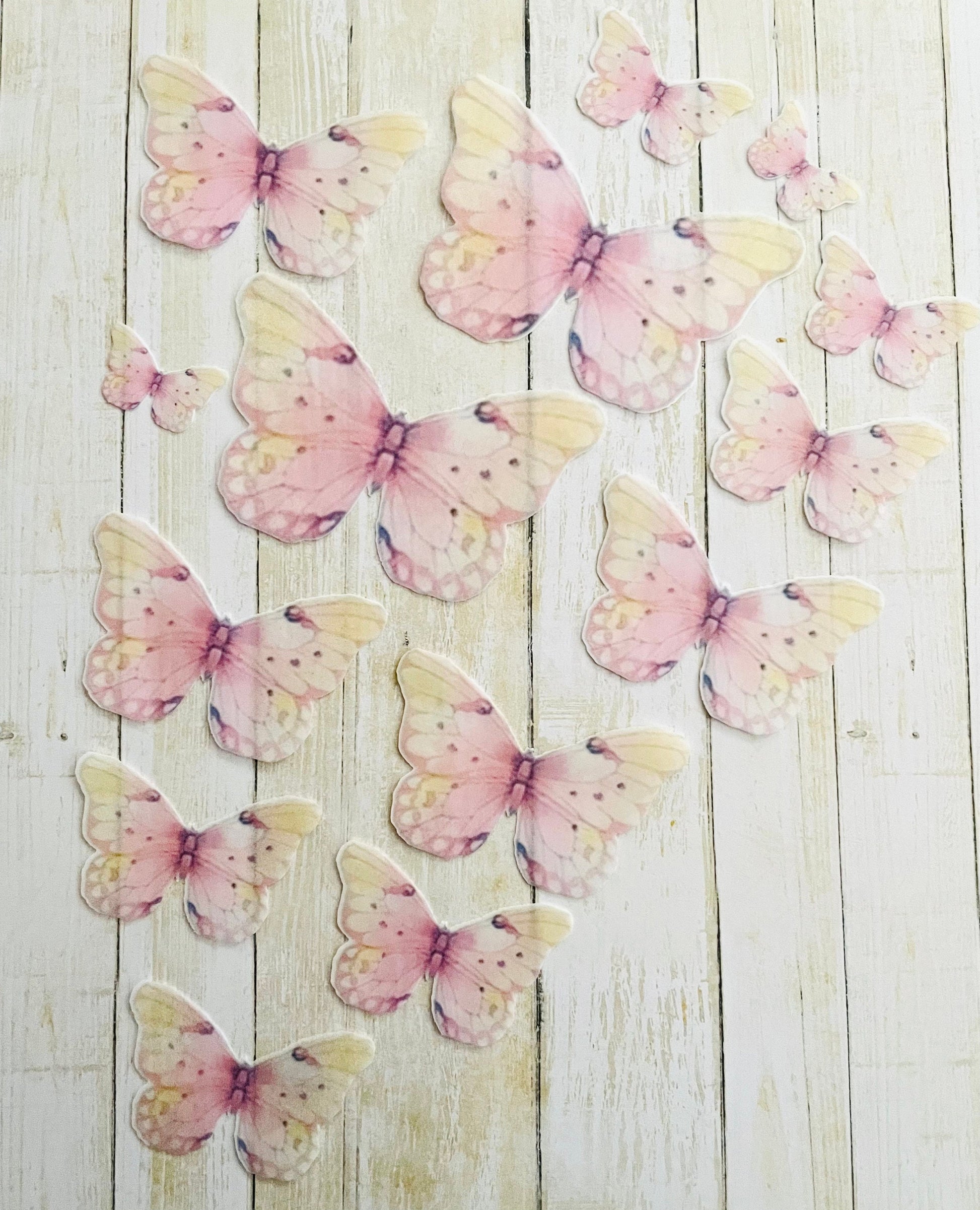 Light Pink/Yellow Edible Pre-Cut 3D Wafer Paper Butterflies - Multi-Sized Edible Butterflies