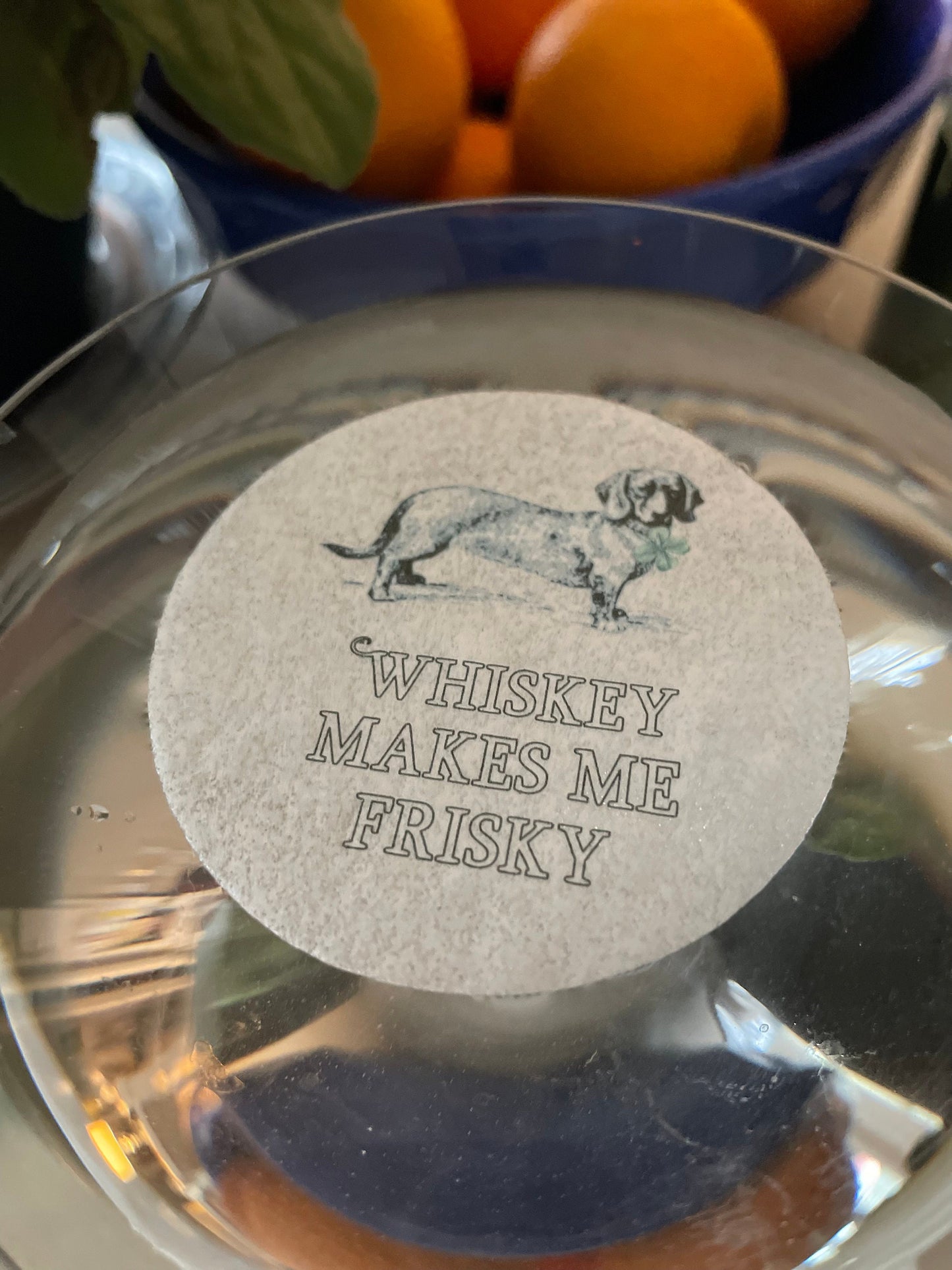 Whisky Makes Me Frisky Whimsical Custom Edible Bar Cocktail Drink Toppers, 2 sizes