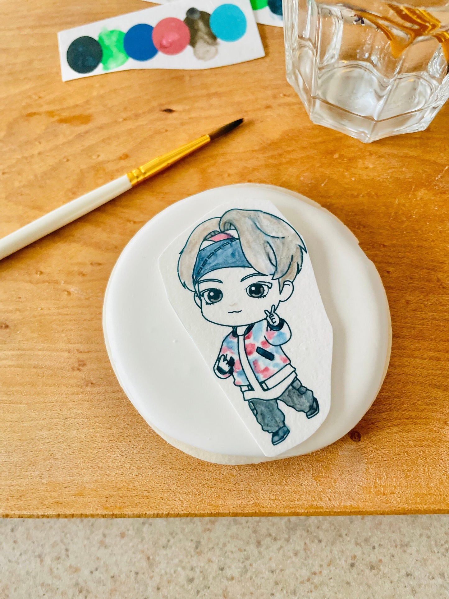 Paint your own BTS 2-sheet Kits-TinyTan-Mic Drop - Paint your own BTS edible designs cupcake topper with palette for cookies or drink topper