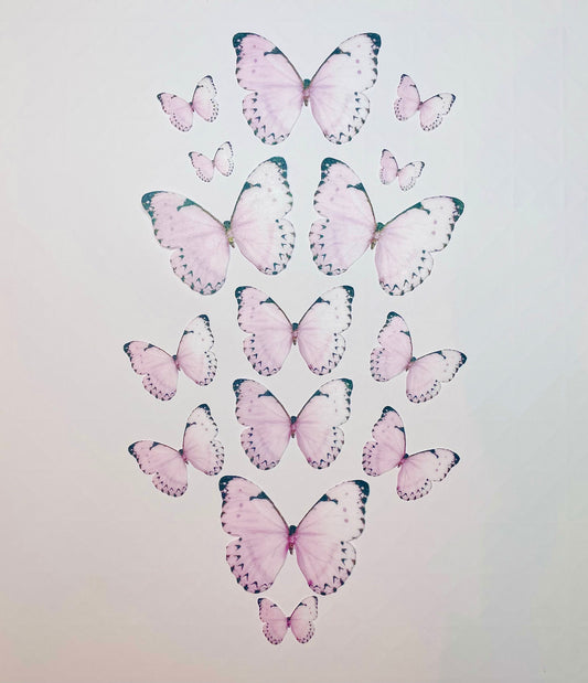 Light Pink/blk tip Edible Pre-Cut 3D Wafer Paper Butterflies - Multi-Sized Edible Butterflies