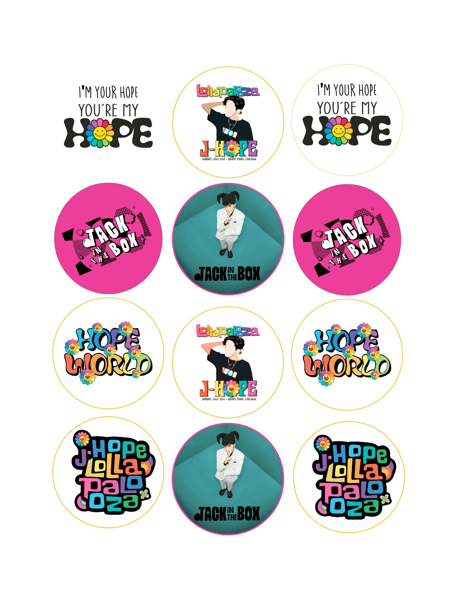 J-Hope Hobipalooza BTS cake cupcake toppers - Edible BTS cake toppers