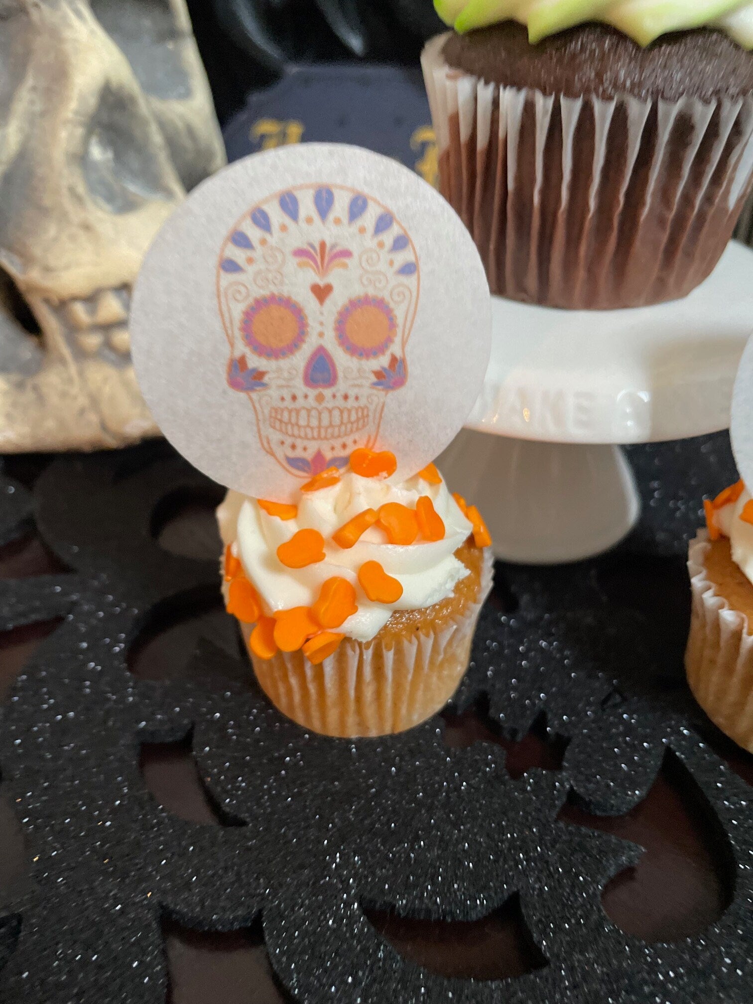 Edible Colorful Halloween Sugar Skull Cupcake Cake Drink Topper Wafer Paper Cake decoration