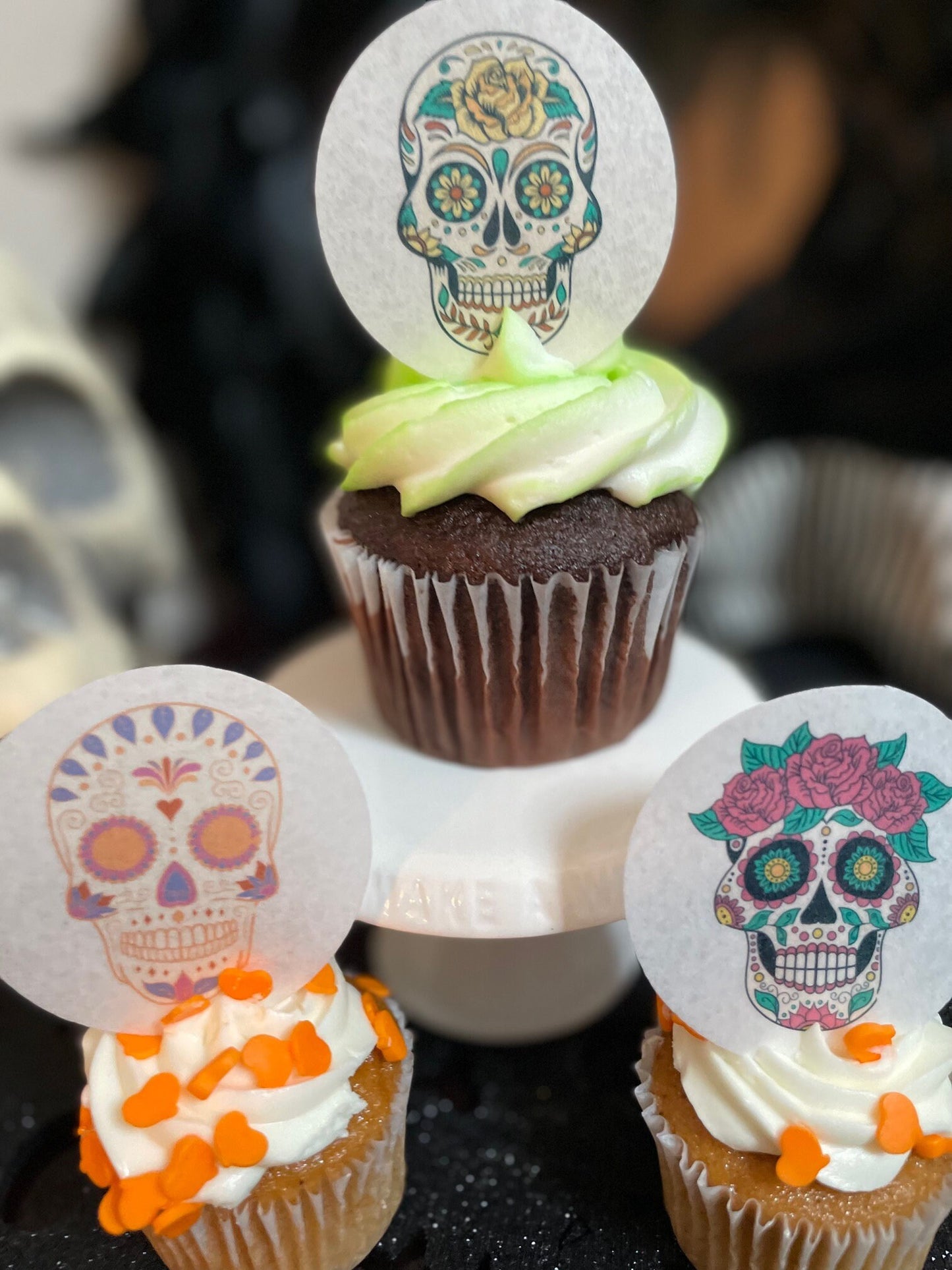 Edible Colorful Halloween Sugar Skull Cupcake Cake Drink Topper Wafer Paper Cake decoration