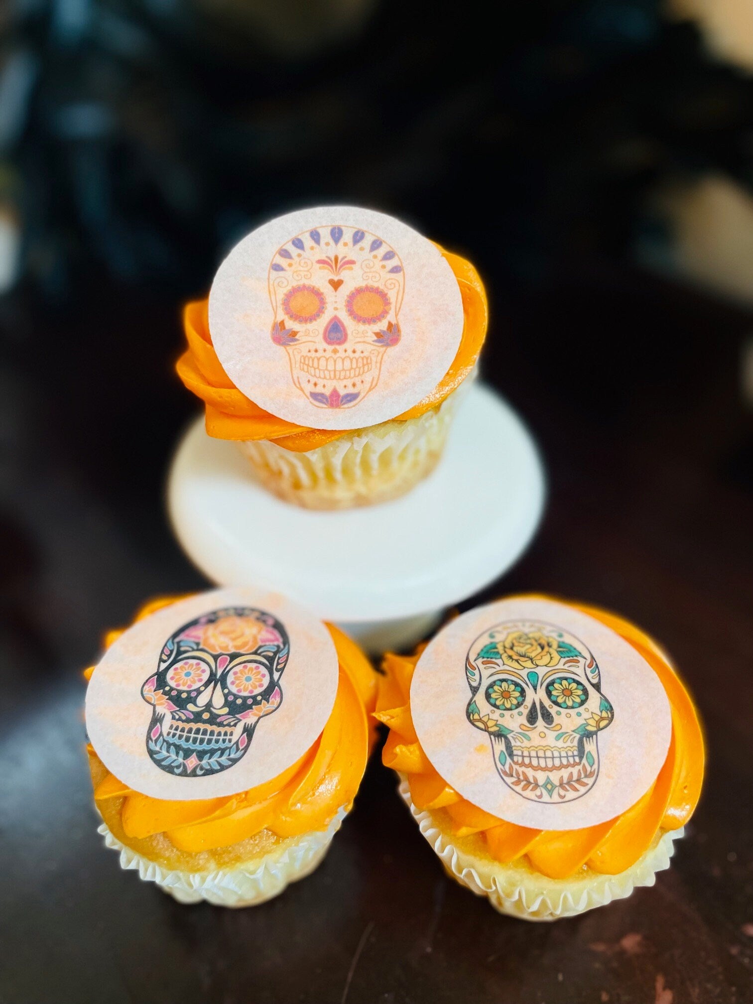 Edible Colorful Halloween Sugar Skull Cupcake Cake Drink Topper Wafer Paper Cake decoration