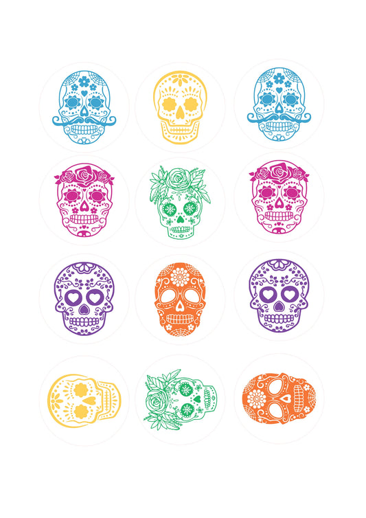 Edible Rainbow Halloween Sugar Skull Cupcake Cake Drink Topper Wafer Paper Cake decoration