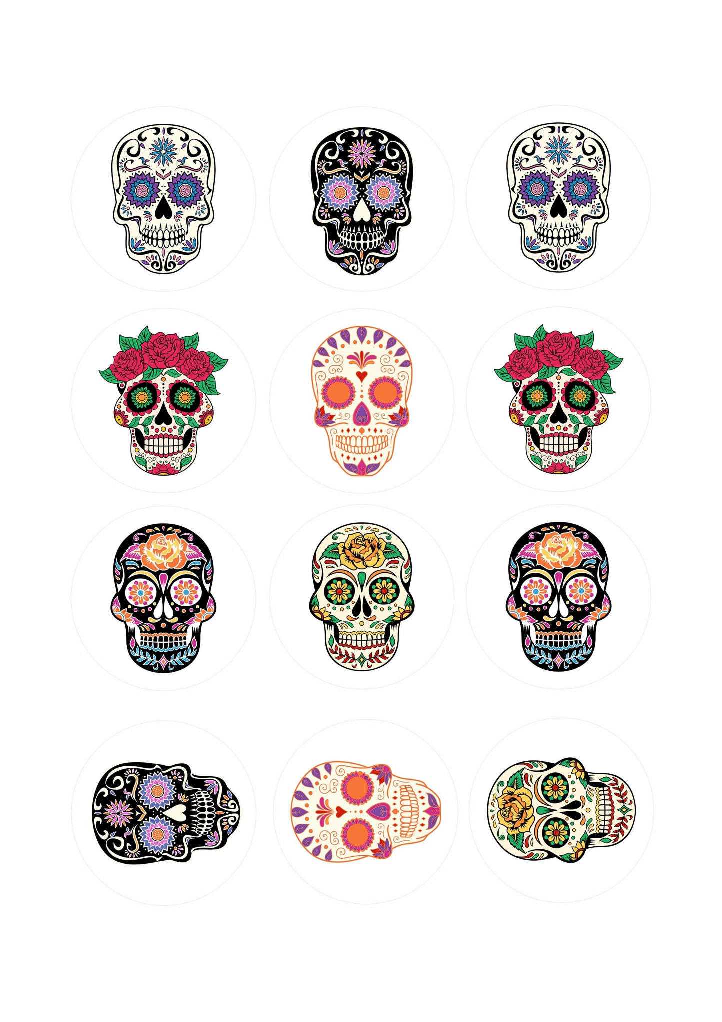 Edible Colorful Halloween Sugar Skull Cupcake Cake Drink Topper Wafer Paper Cake decoration