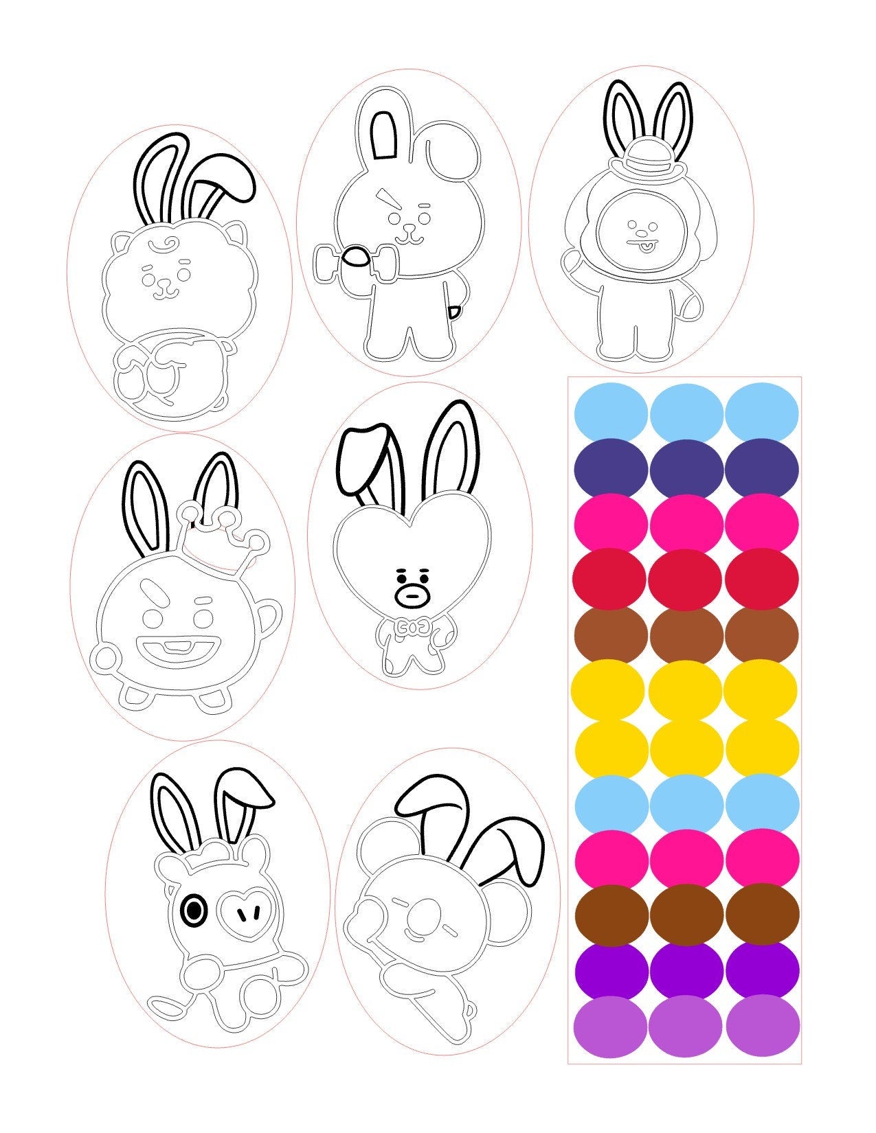 Paint your own BT21 Easter bunny edible designs cupcake topper with palette for cookies or drink topper