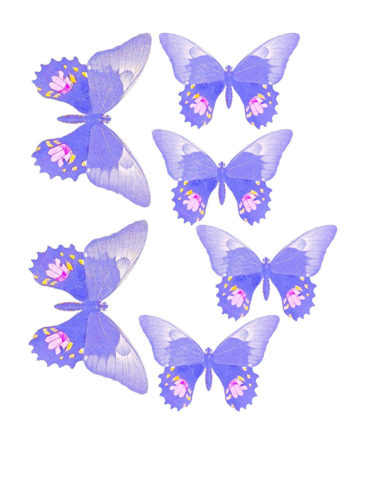 Lavender Art deco Edible Pre-Cut 3D Wafer Paper Butterflies - Multi-Sized Edible Butterflies