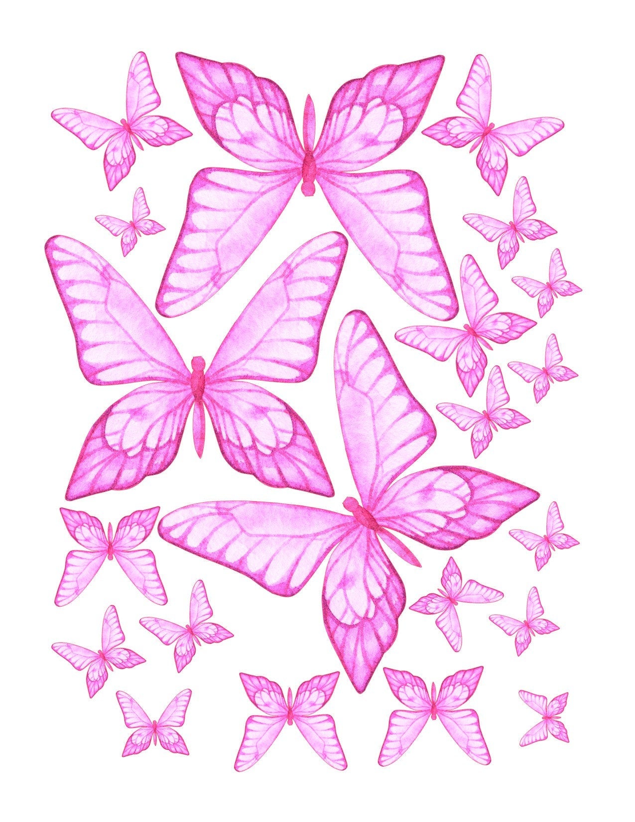 Hot pink Edible Pre-Cut 3D Wafer Paper Butterflies - Multi-Sized Edible Butterflies