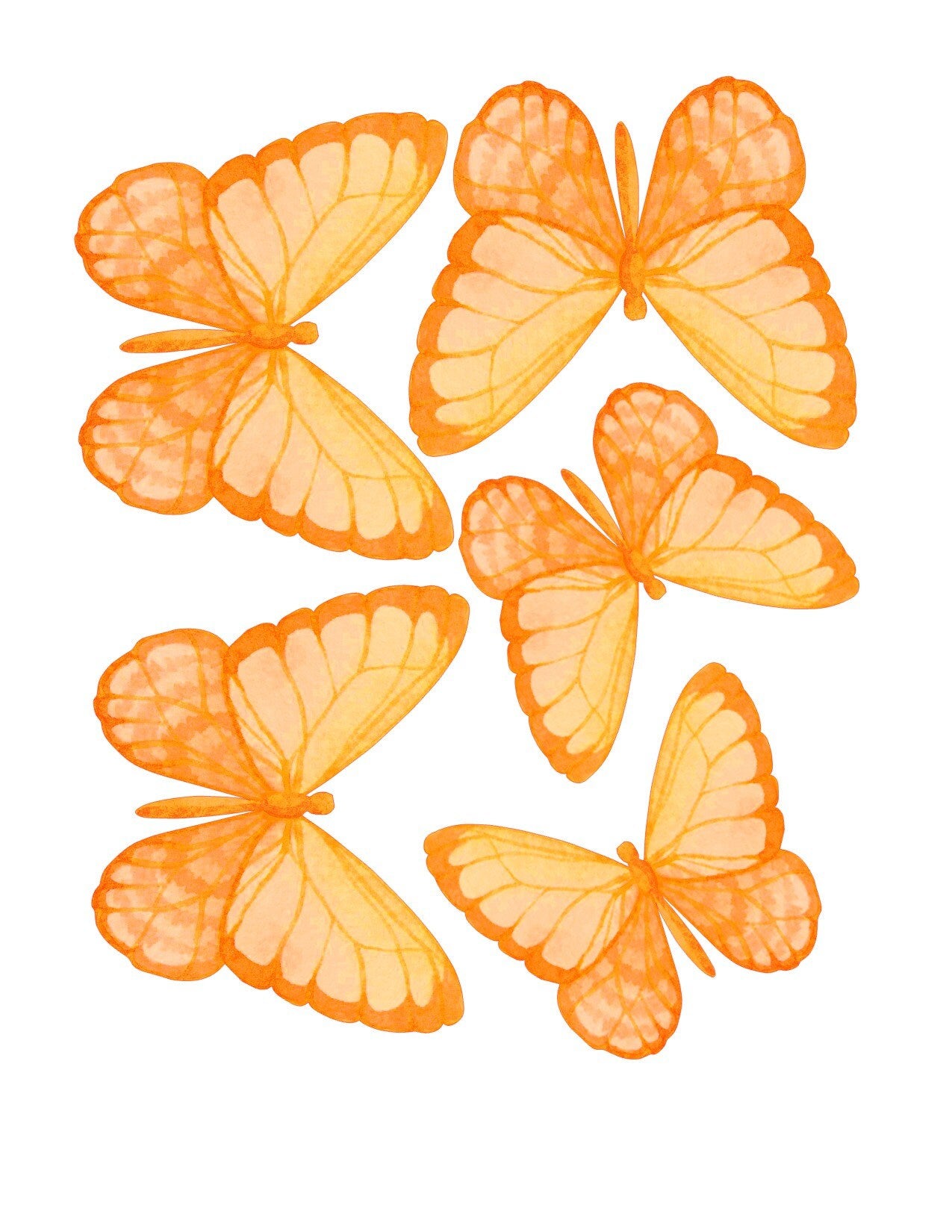 Orange sweet Edible Pre-Cut 3D Wafer Paper Butterflies - Multi-Sized Edible Butterflies cake decoration