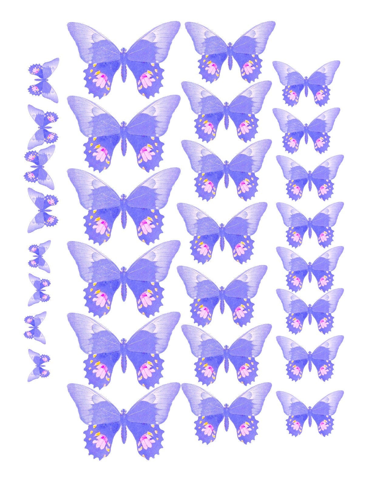 Lavender Art deco Edible Pre-Cut 3D Wafer Paper Butterflies - Multi-Sized Edible Butterflies