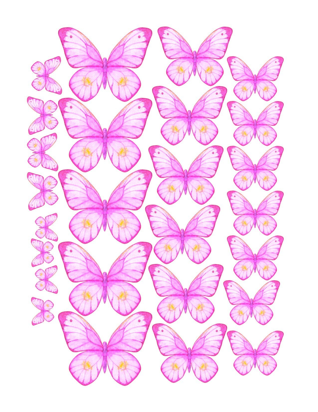 Hot Pink with yellow dot Edible Pre-Cut 3D Wafer Paper Butterflies - Multi-Sized Edible Butterflies