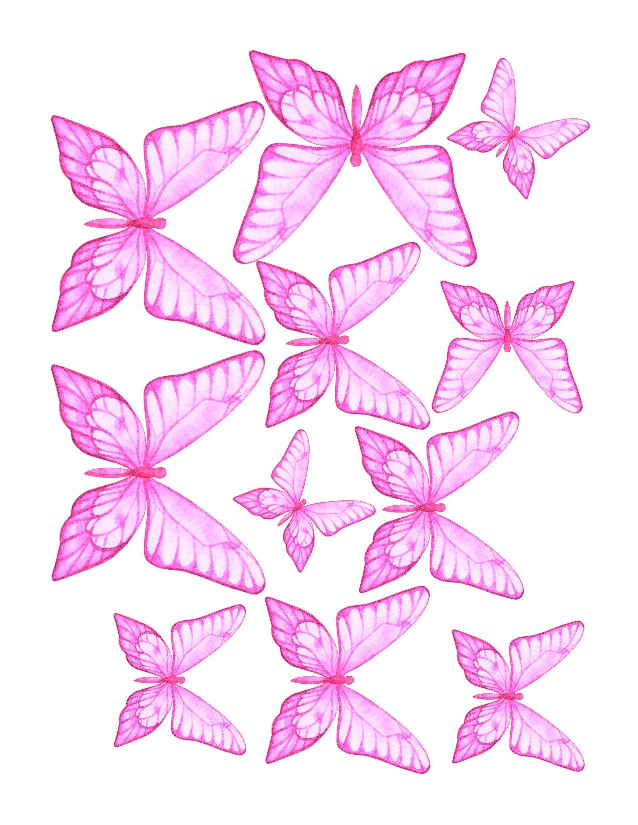 Hot pink Edible Pre-Cut 3D Wafer Paper Butterflies - Multi-Sized Edible Butterflies